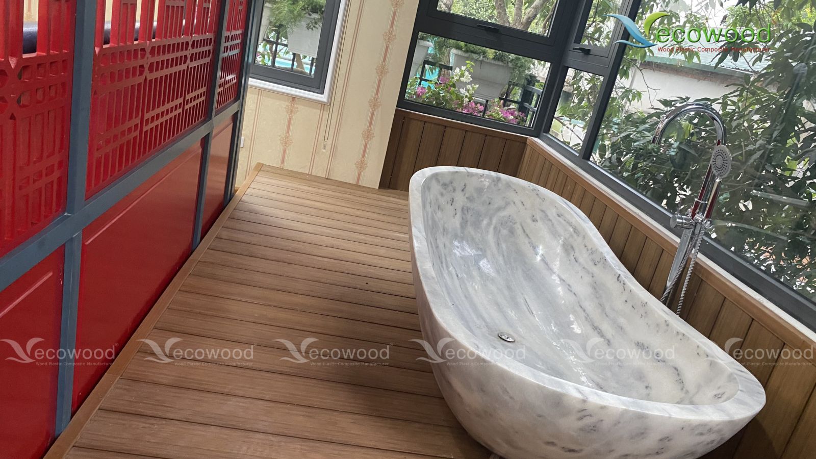 sàn gỗ nhựa cho phòng tắm ngoài trời